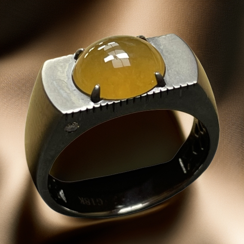 小众排戒指环18k金乌金伴钻精工简约设计款黄翡女款戒指情侣