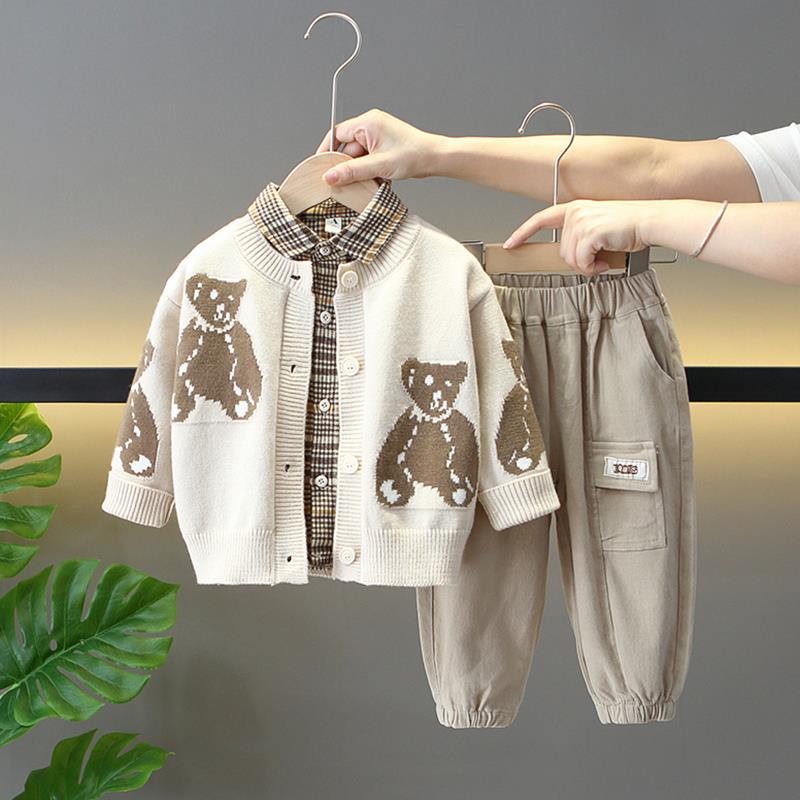 男童春装套装新款酷帅气时髦小童毛衣儿童男孩宝宝炸街三件套潮