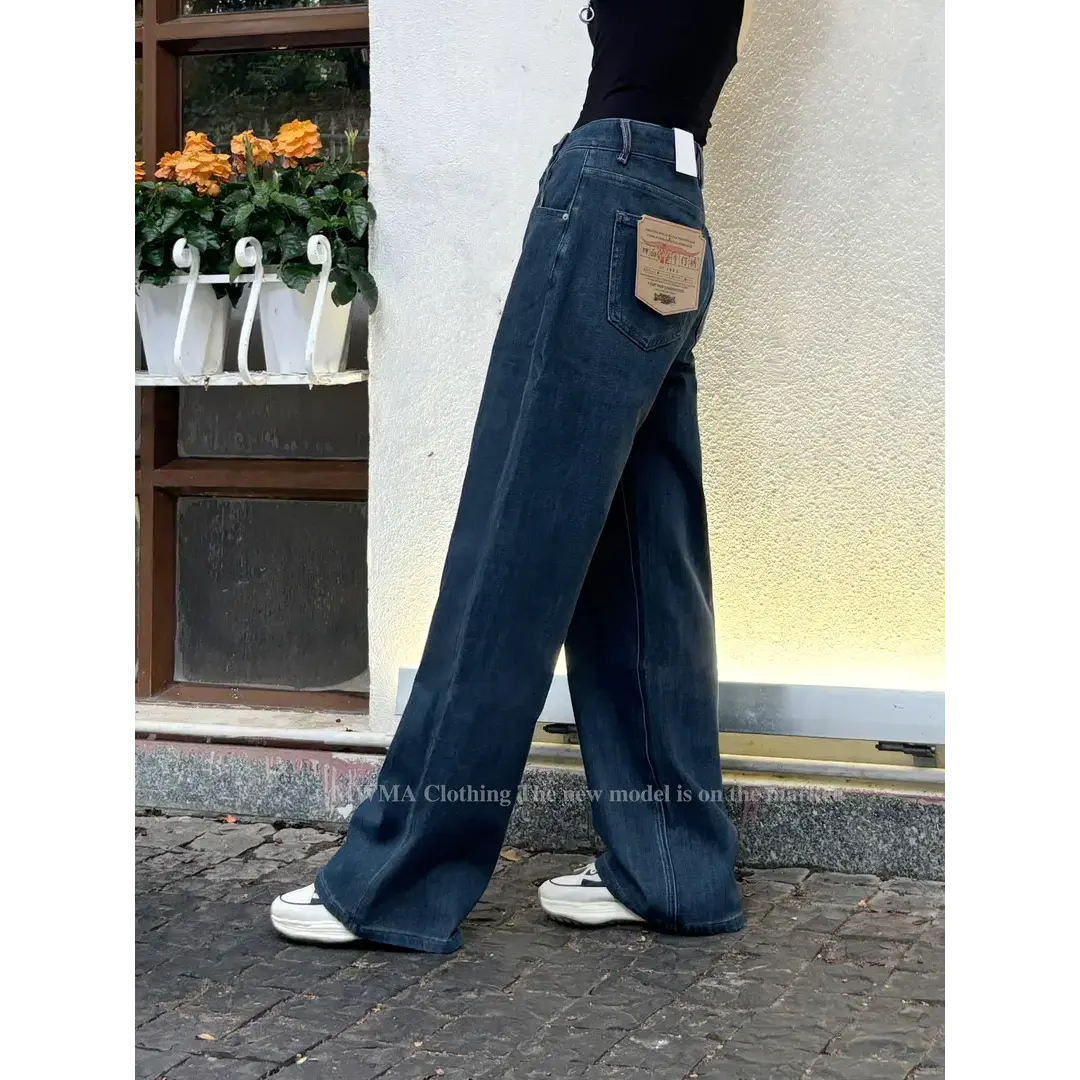 SU【151】96代愫玥百搭早秋韩版Baby柔四面弹窄版阔腿牛仔裤MWMA~