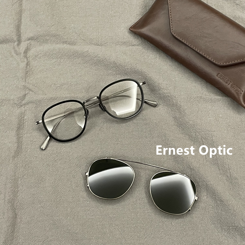 Ernest Optic/欧内近视眼镜中金架超轻B钛偏光夹片男女文艺方框