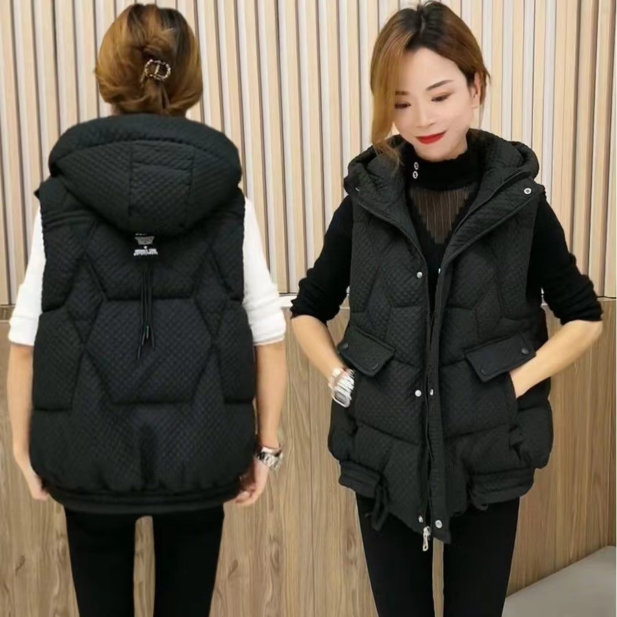 网红棉马甲女2025新款秋冬韩版短款时尚加厚连帽马夹减龄背心外套