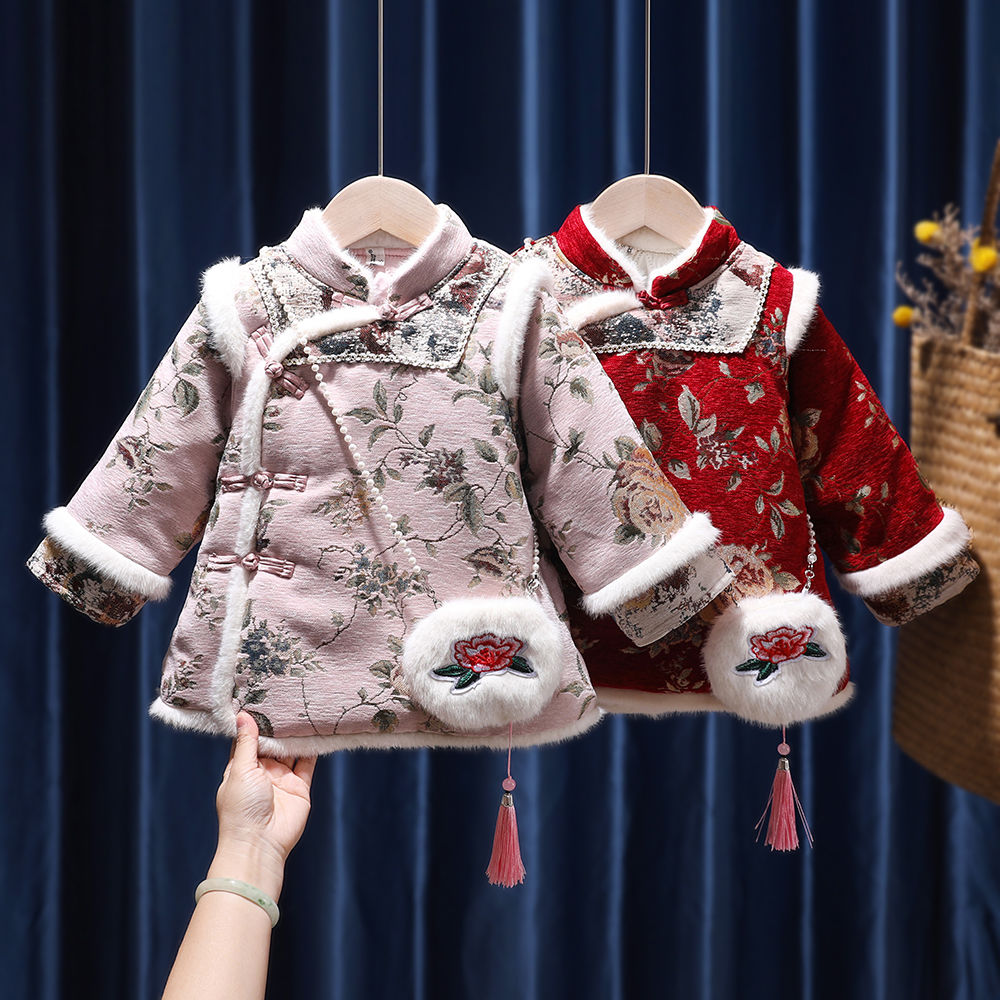 女童旗袍连衣裙儿童秋冬装中国风喜庆加厚唐装宝宝汉服新年拜年服