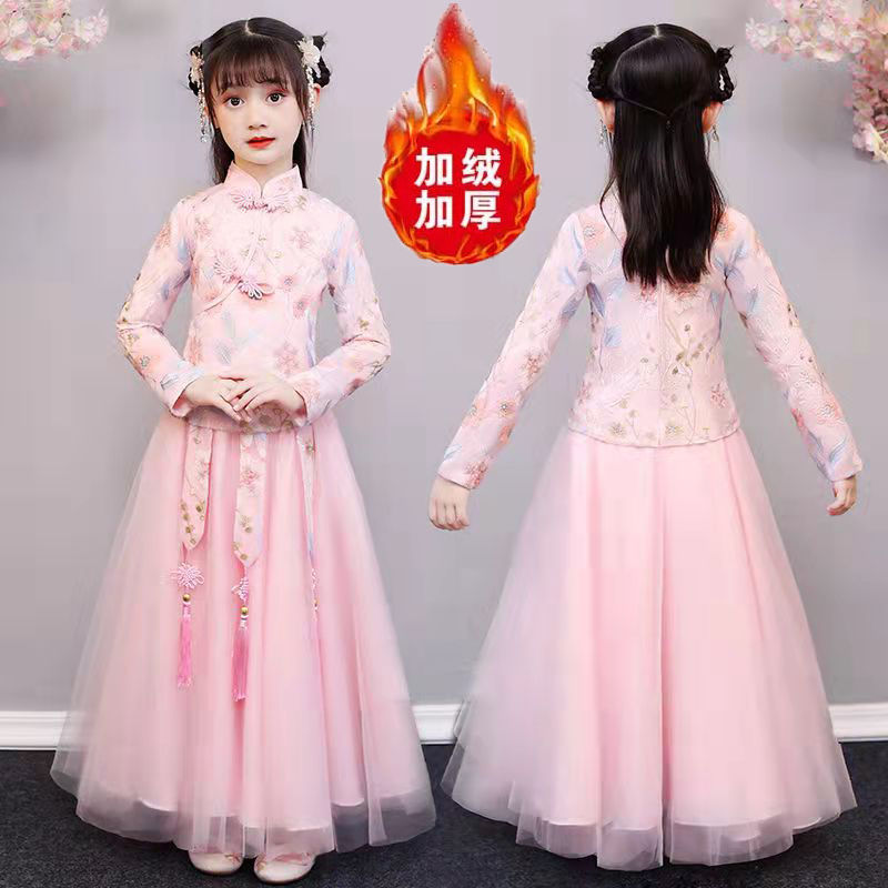 汉服女童秋冬儿童古装超仙裙子中国风唐装小女孩连衣裙樱花公主裙