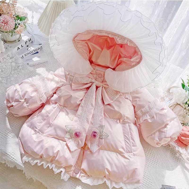 童装潮款Y女童棉衣中长款加厚儿童洋气连帽冬季面包服免洗公主