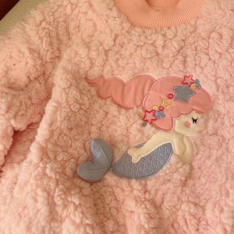 【冬季大促】女童秋冬装新款卡通刺绣毛毛加绒加厚卫衣宝宝时尚百