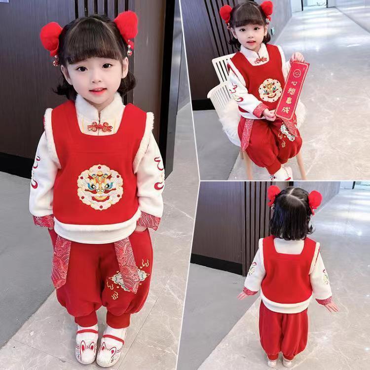 儿童拜年服男女宝宝周岁喜庆过年衣服唐装中国风新年套装小童冬款
