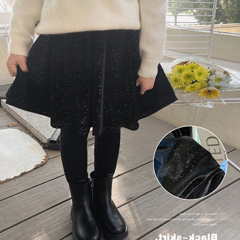 女童丝绒假两件裙裤加绒加厚外穿2023春季装新款宝宝休闲长裤子潮