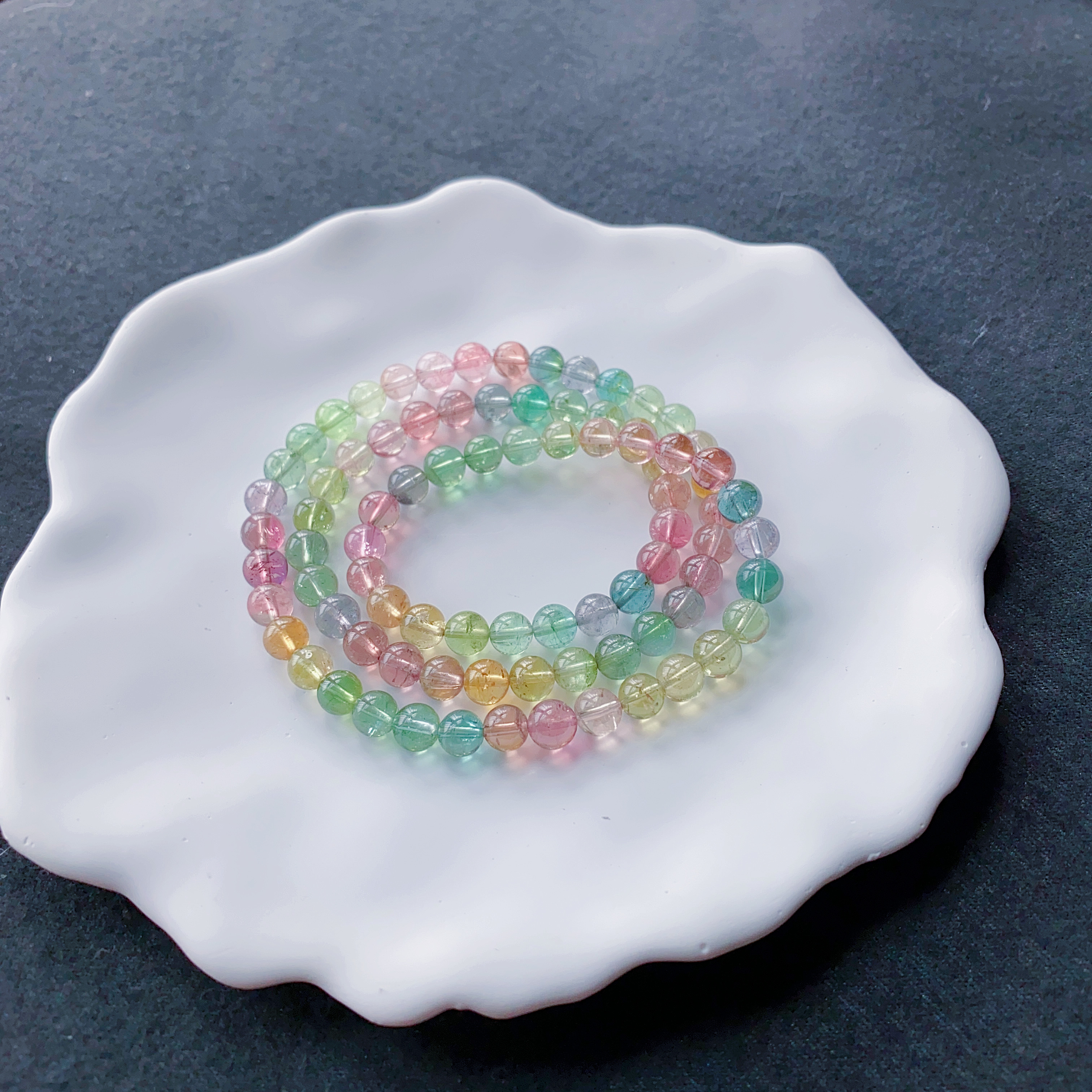 天然巴西碧玺手链 马卡龙玻璃体清透冰淇淋彩虹碧玺单圈三圈 油润
