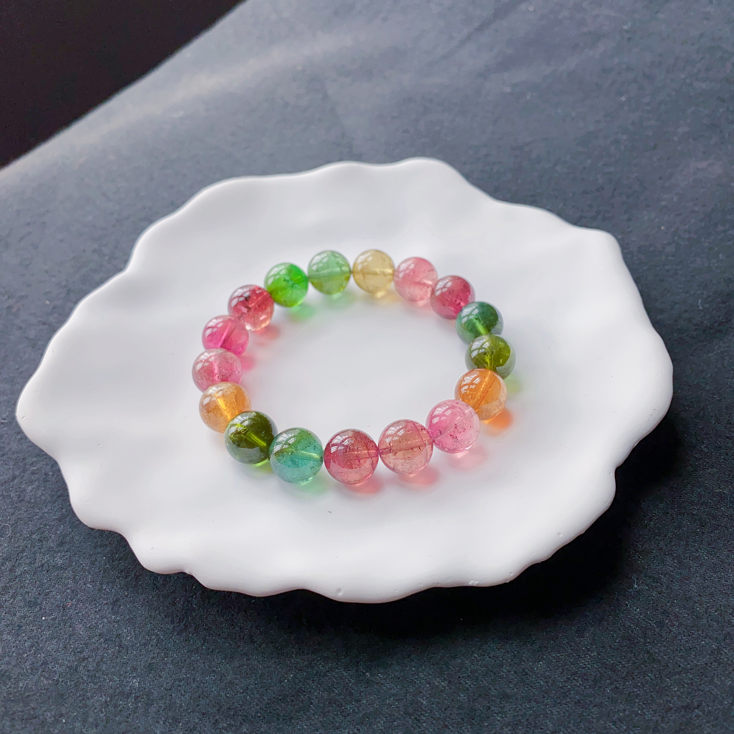 天然巴西荧光色马卡龙彩虹碧玺手链 颜色漂亮明艳清新 大颗粒女款