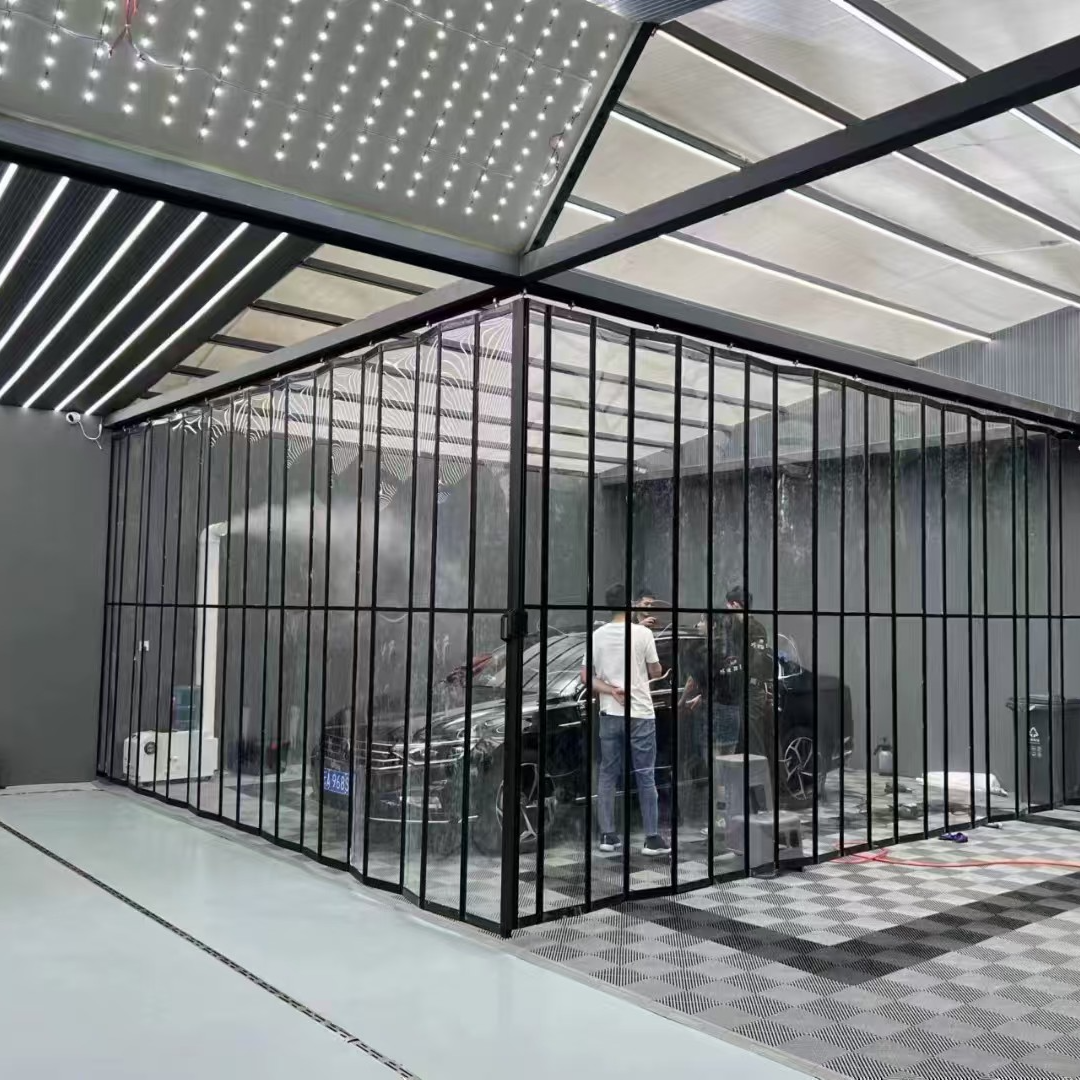 折叠门铝合金推拉门批发洗车店隔断汽美选好水晶门帘商铺透明商用