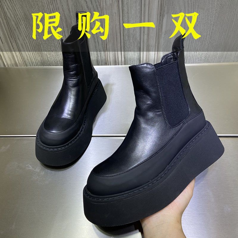 红蜻蜓牌厚底增高时尚短靴女鞋松糕底2023秋冬季新款时尚百搭切