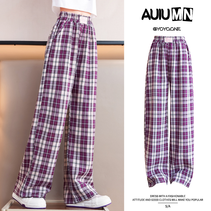 女童裤子中大童网红炸街格子阔腿裤儿童运动宽松直筒裤15107