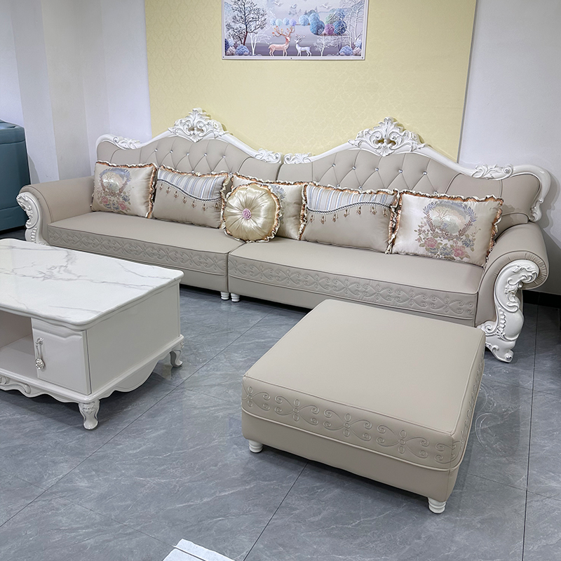 3.9m欧式客厅皮艺沙发组合直排脚踏沙发一字形大气款猫抓皮沙发