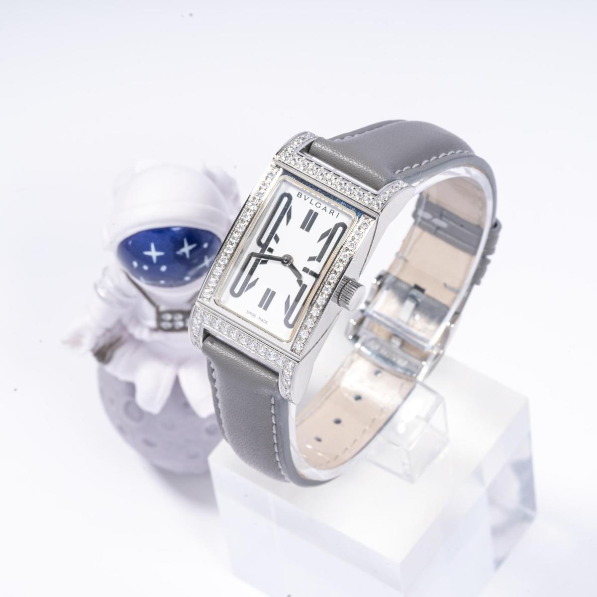 95新 BVLGARI/宝格丽 两针白方盘外钻优雅时尚中古女表21盘17腕周