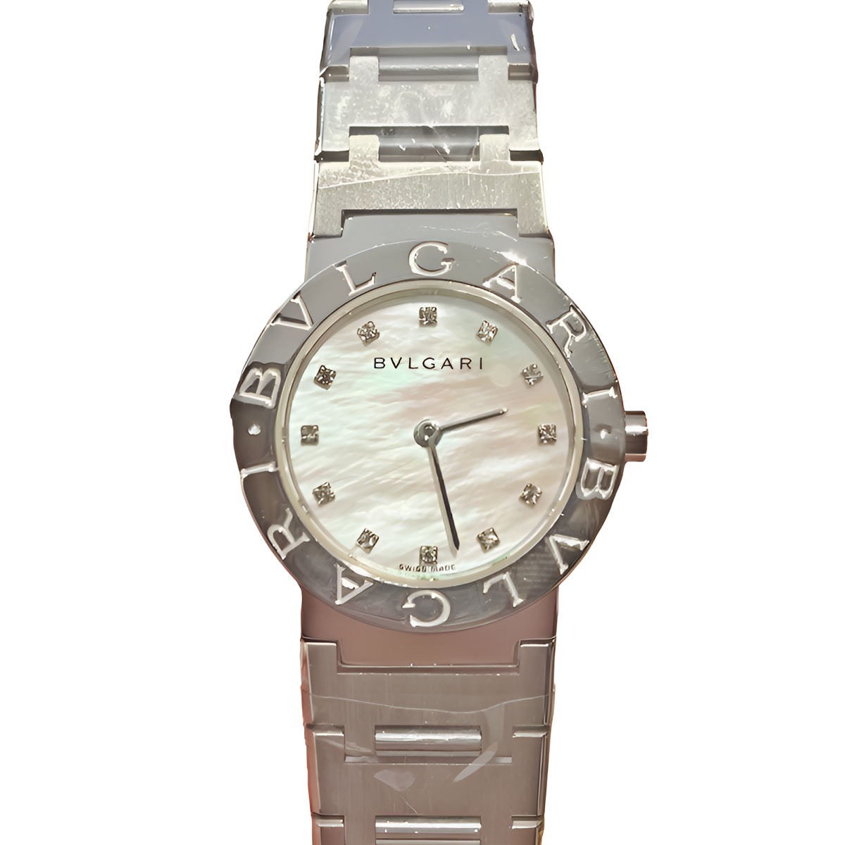 99新 BVLGARI/宝格丽 贝母盘后盘精钢石英26盘jw