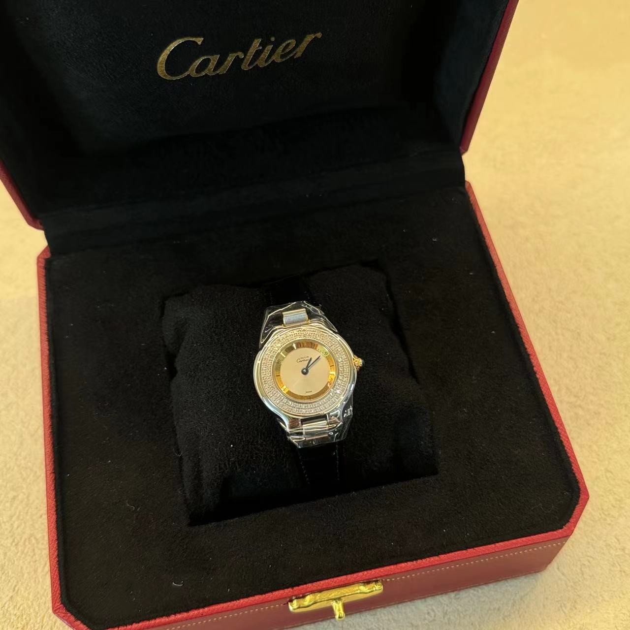 95新 Cartier/卡地亚 21世纪蓝针间金银盘优雅中古女表28盘16腕周