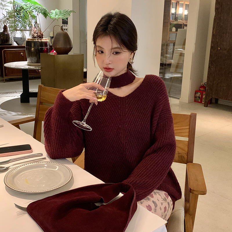 秀秋季新款气质优雅围脖针织衫百搭秋冬毛衣女