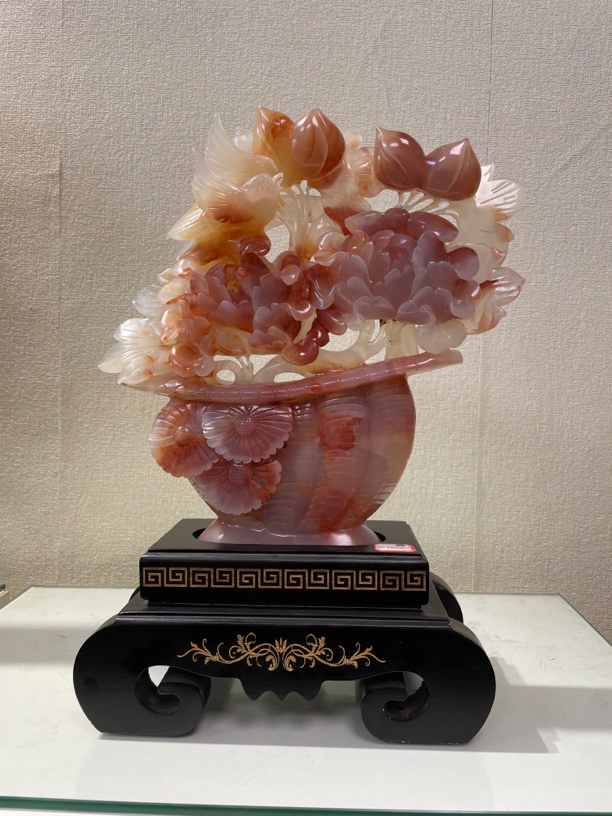 玉石雕刻红花冰玉玄关家居送礼花开富贵摆件78号链接