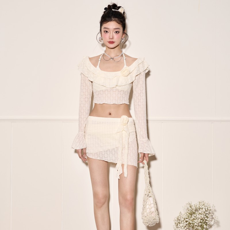 breeze holiday白色气质小香风时尚性感镂空纯欲显瘦温泉泳衣