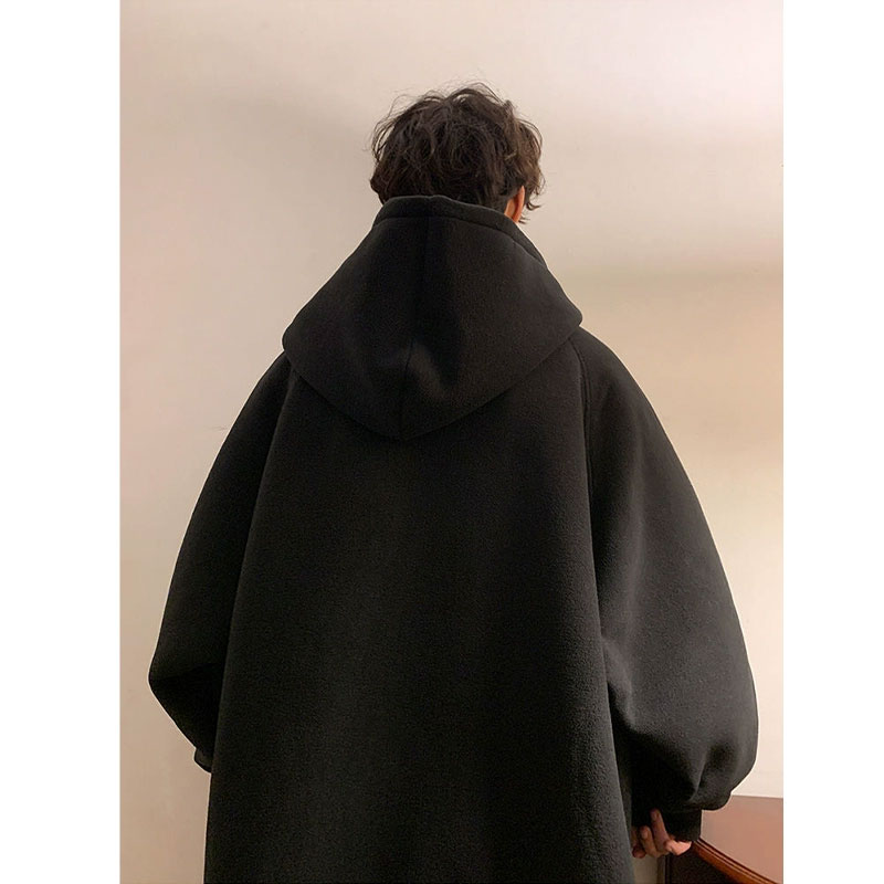 800g克重磅加绒卫衣男硬挺双层帽青岛即墨纯黑色美式外套oversize