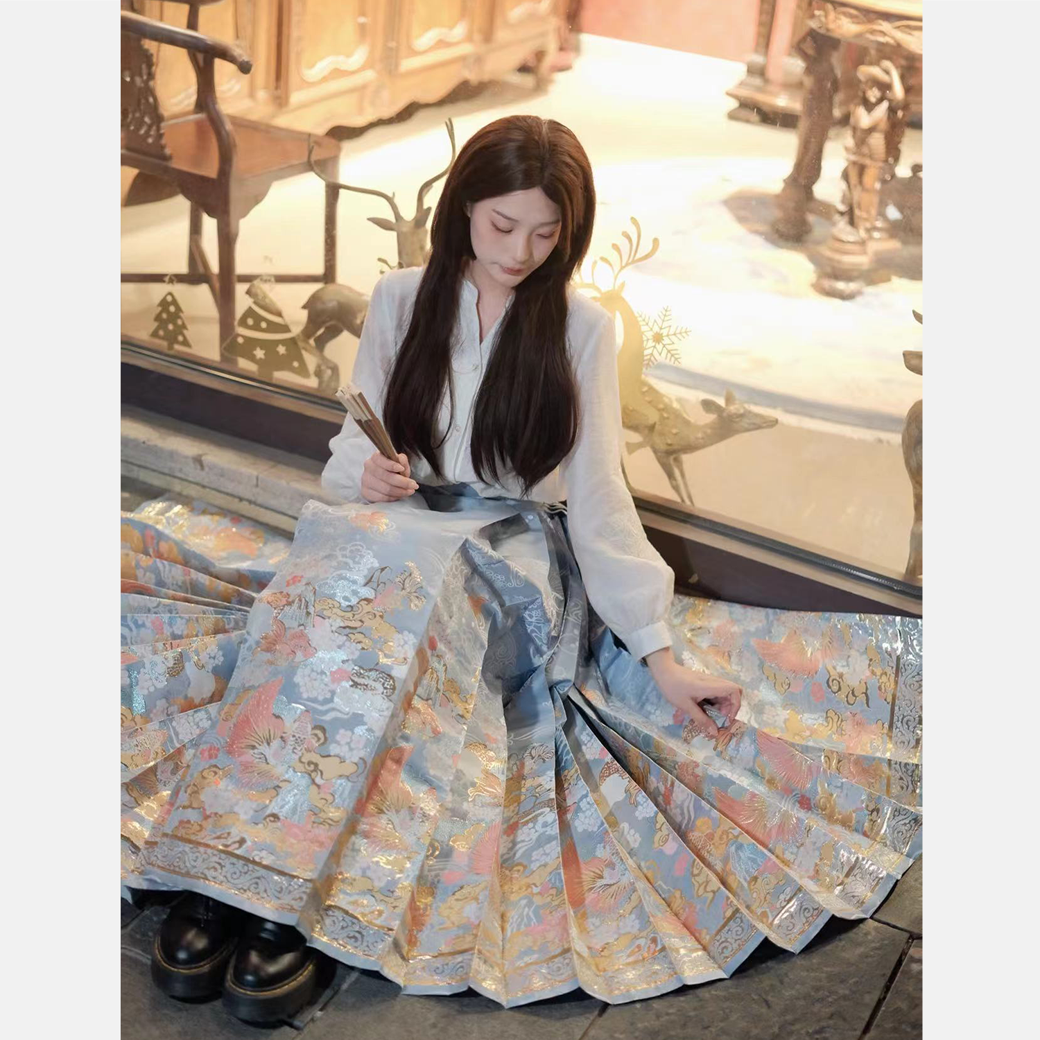 汉服日常-【小金鱼仿妆花马面裙】明制高端仿妆花织金马面裙汉服夏