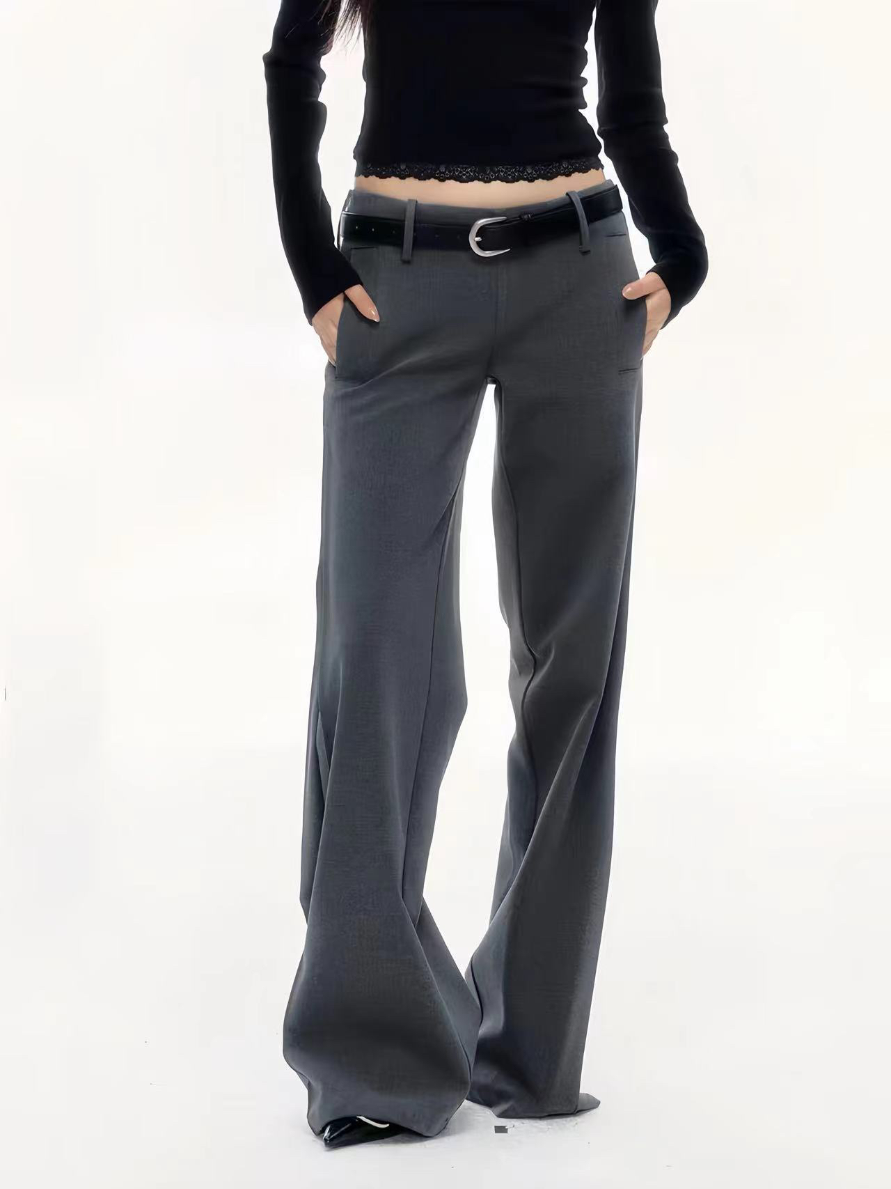 SNBO叁豹·美式灰色微喇西装裤女秋季高级感辣妹窄版低腰休闲长裤