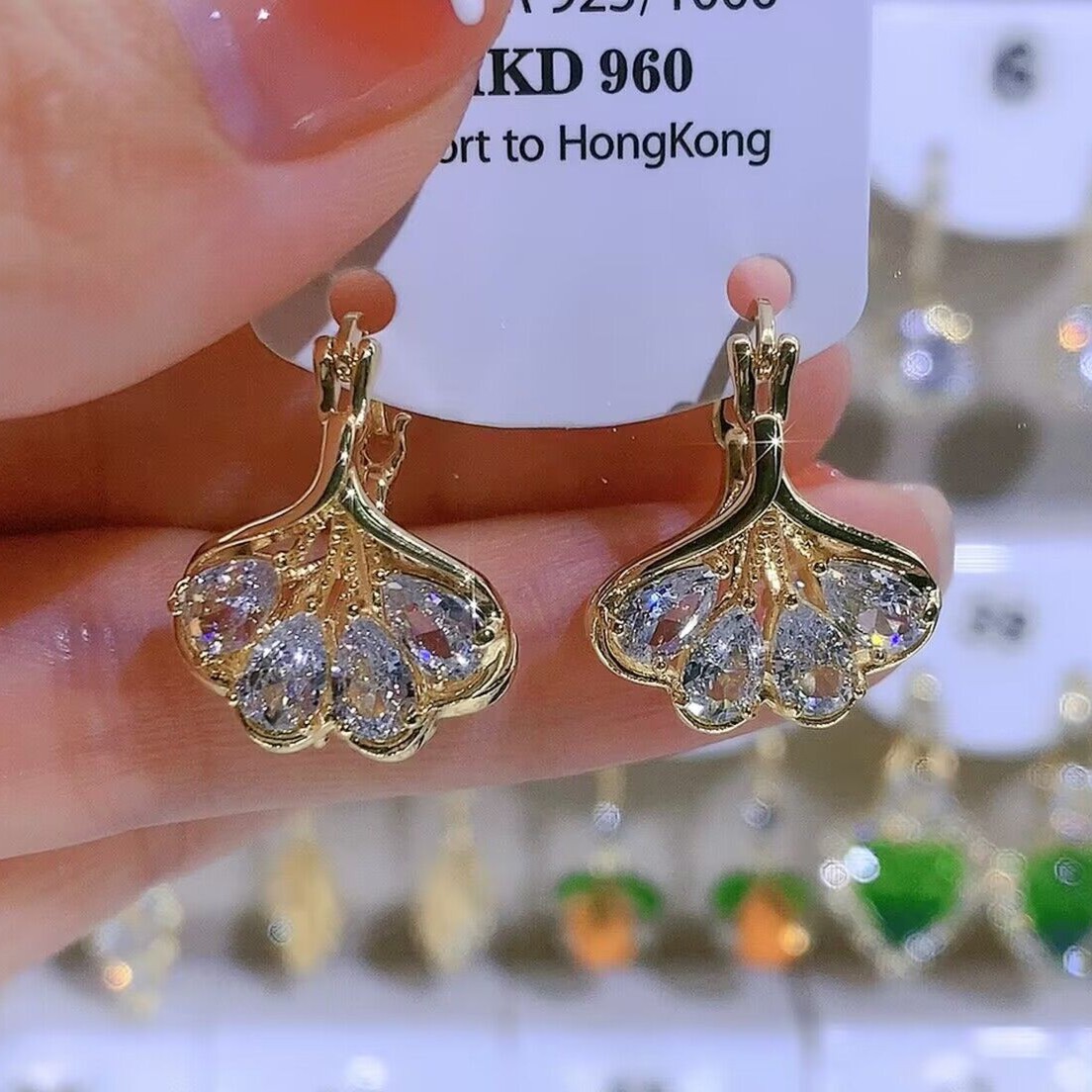 铁合金合成锆石耳饰 【200号】小众设计感双面银杏叶耳扣百搭耳环