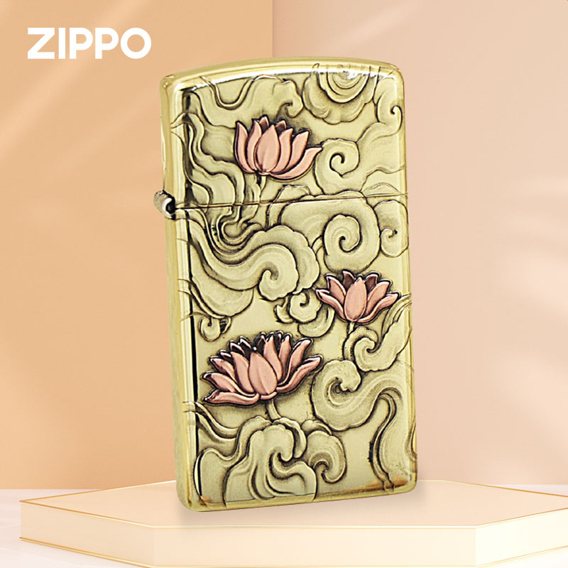ZIPPO/之宝打火机正版 1654B纤巧窄机步步生莲煤油男士正版之宝FD