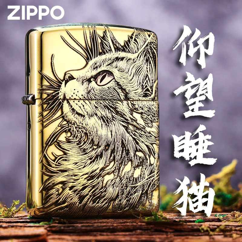 ZIPPO/之宝打火机正版仰望睡猫169盔甲浮雕防风煤油正品 XBL-DYJ1