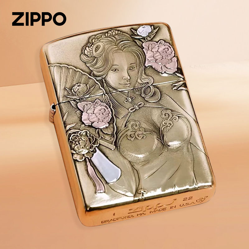 ZIPPO/之宝打火机【同城优选】潘金莲紫铜镶嵌双面浮雕收藏火机DYJ1