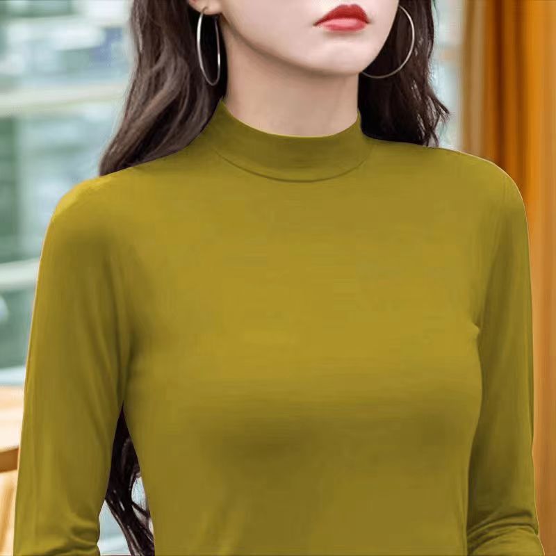 866新款显瘦时尚小立领打底衫长袖正肩女秋冬新内搭纯色洋气百搭