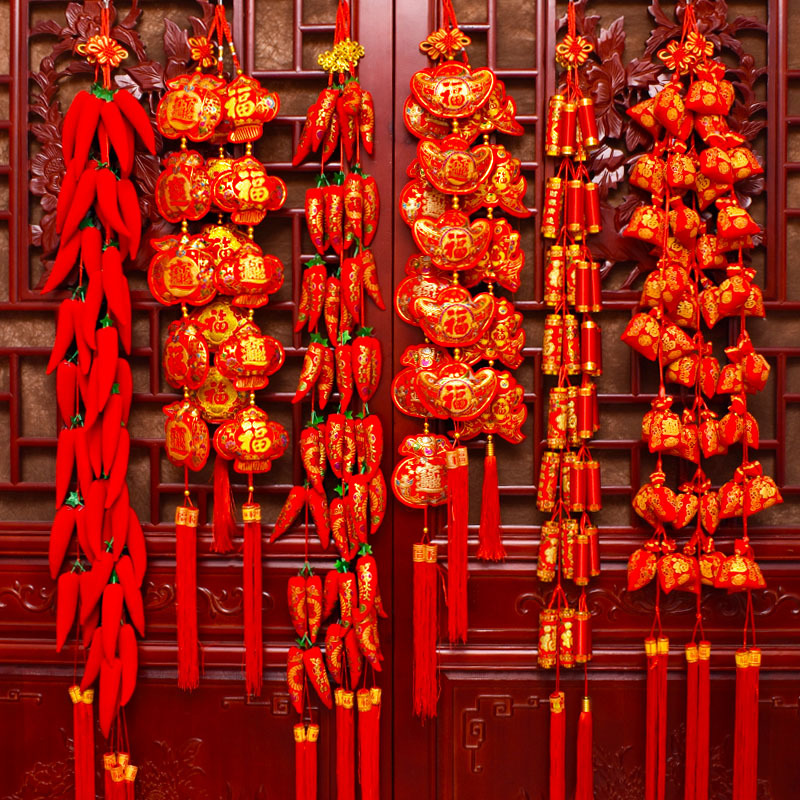 2024龙年新年春节过年乔迁装饰客厅中国结鞭炮挂件辣椒挂串挂饰品
