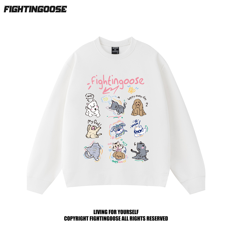 闪电大鹅趣味卡通设计感卫衣圆领秋冬宽松套头男女同款返潮复古