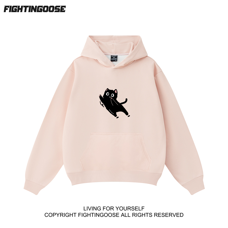 闪电大鹅潮流可爱猫咪百搭320g无性别卫衣带帽秋冬长袖返潮复古