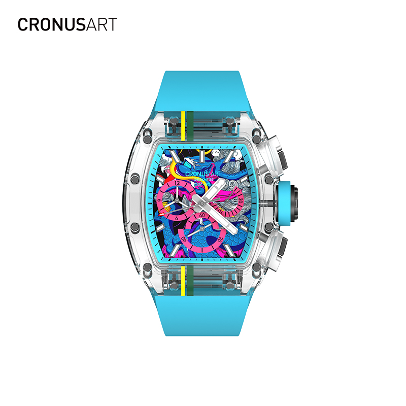 CronusArt克洛斯潮流机械手表夜光多功能酒桶形蓝宝石防水螭吻