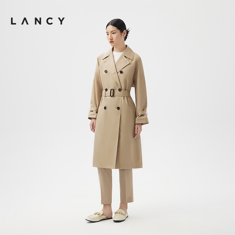 粉丝专享LANCY/朗姿都市假日风气质中长款收腰经典风衣外套