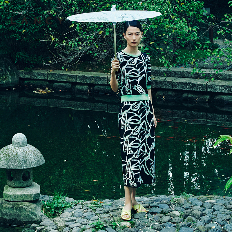 LANCY/朗姿【susie专享】新款复古提花女中长高腰气质小黑裙