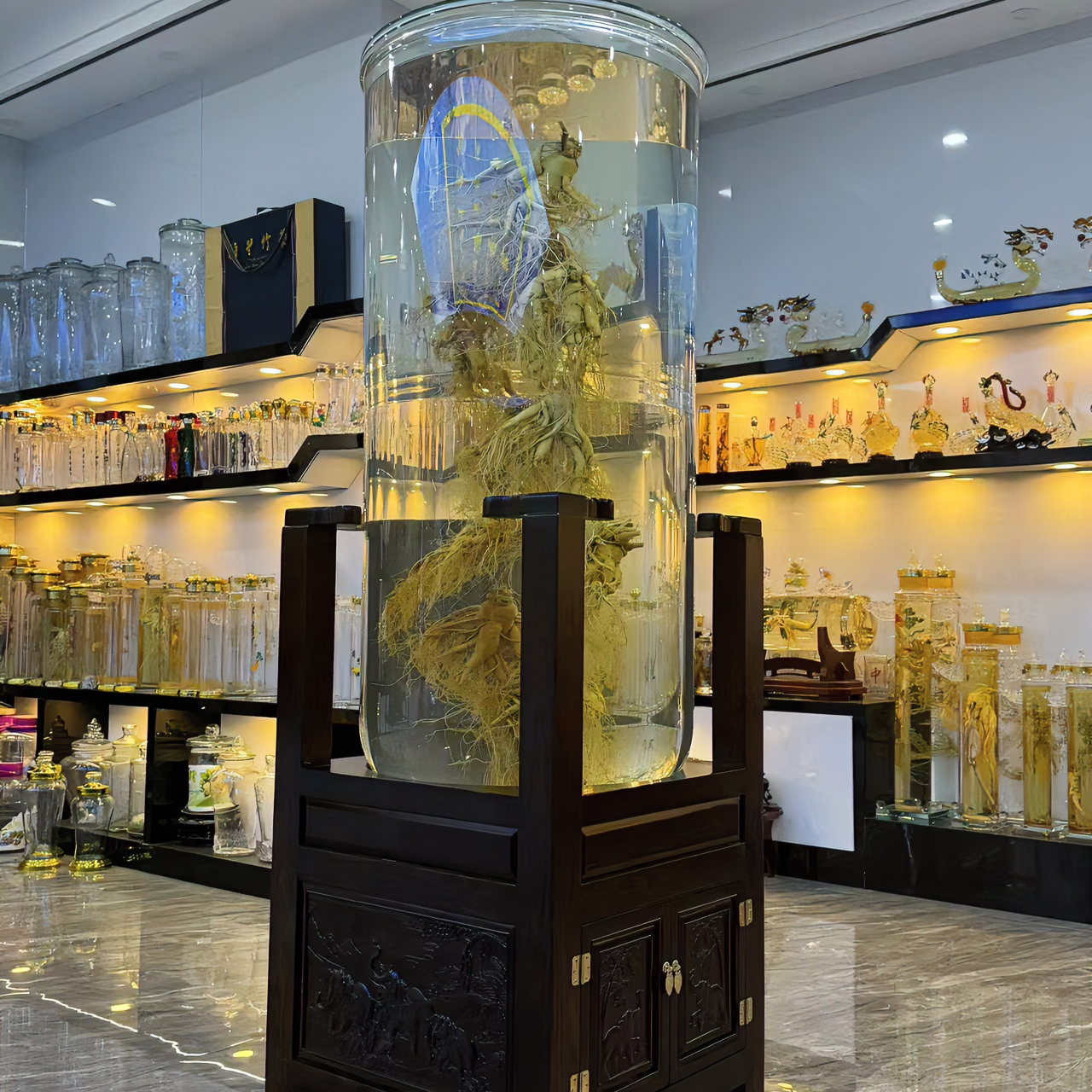 1000斤超大泡酒瓶高硼硅材质大酒缸透明密封玻璃带纯实木底座