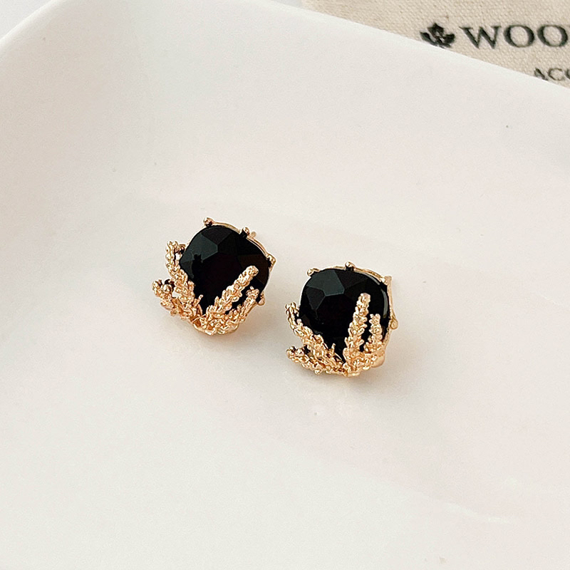 铜合金耳饰 A075时尚耳环黑色精致法式复古优雅