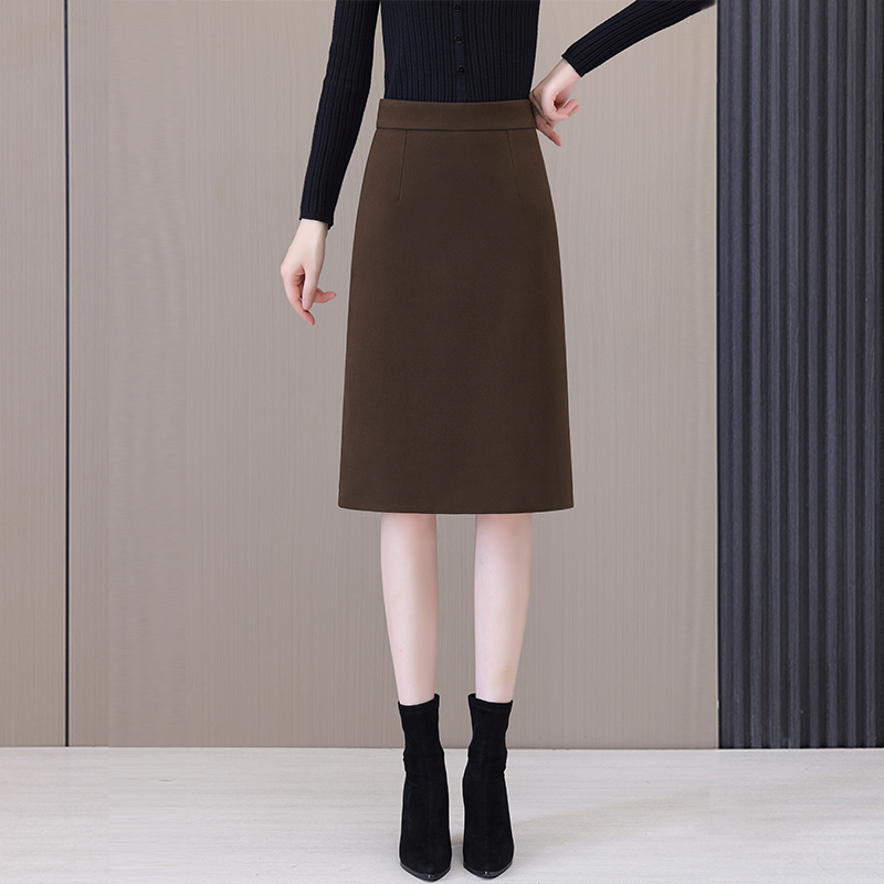 毛呢半身裙女中长款2024秋冬新款高腰显瘦A字裙呢子直筒包臀裙子