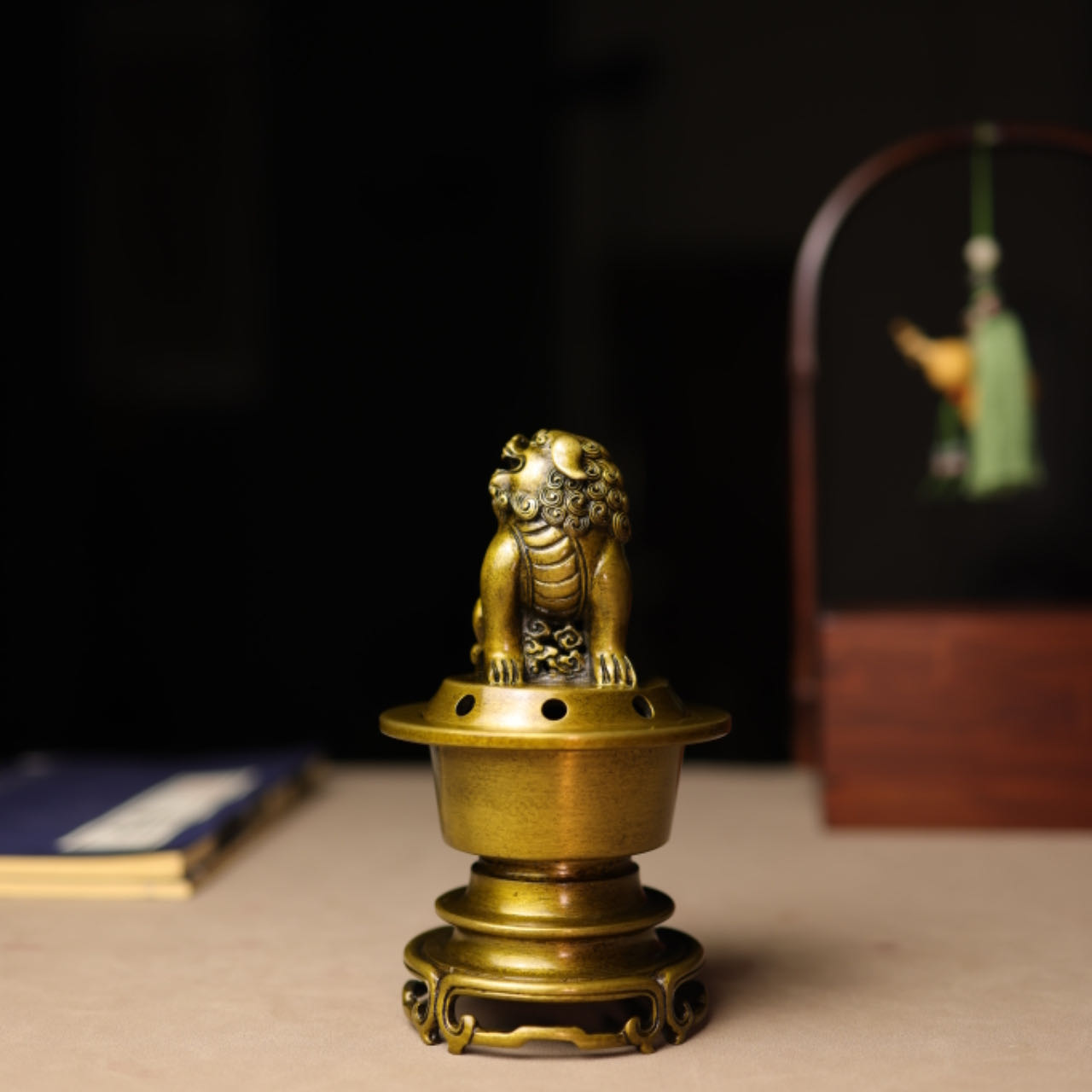 赵玉保手工铜炉 坐狮熏炉