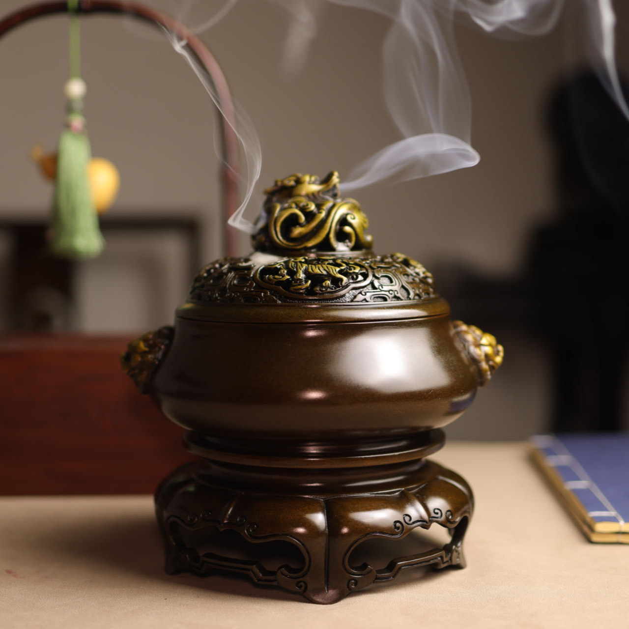 赵玉保手工铜炉螭虎钮狮耳宣德炉熏香香炉熏炉
