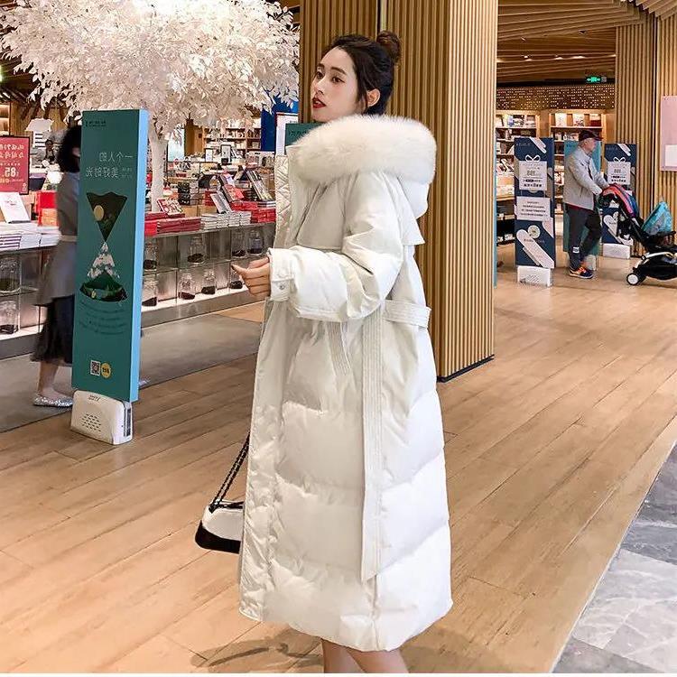 新年精选白鸭绒服女中长款狐狸毛大毛领2022新款宽松过膝加绒加