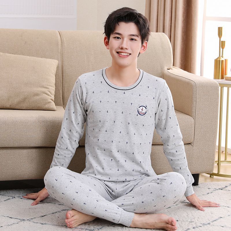 纯棉内衣套装男中大童秋衣秋裤初中学生秋冬棉毛衫青少年全棉睡衣