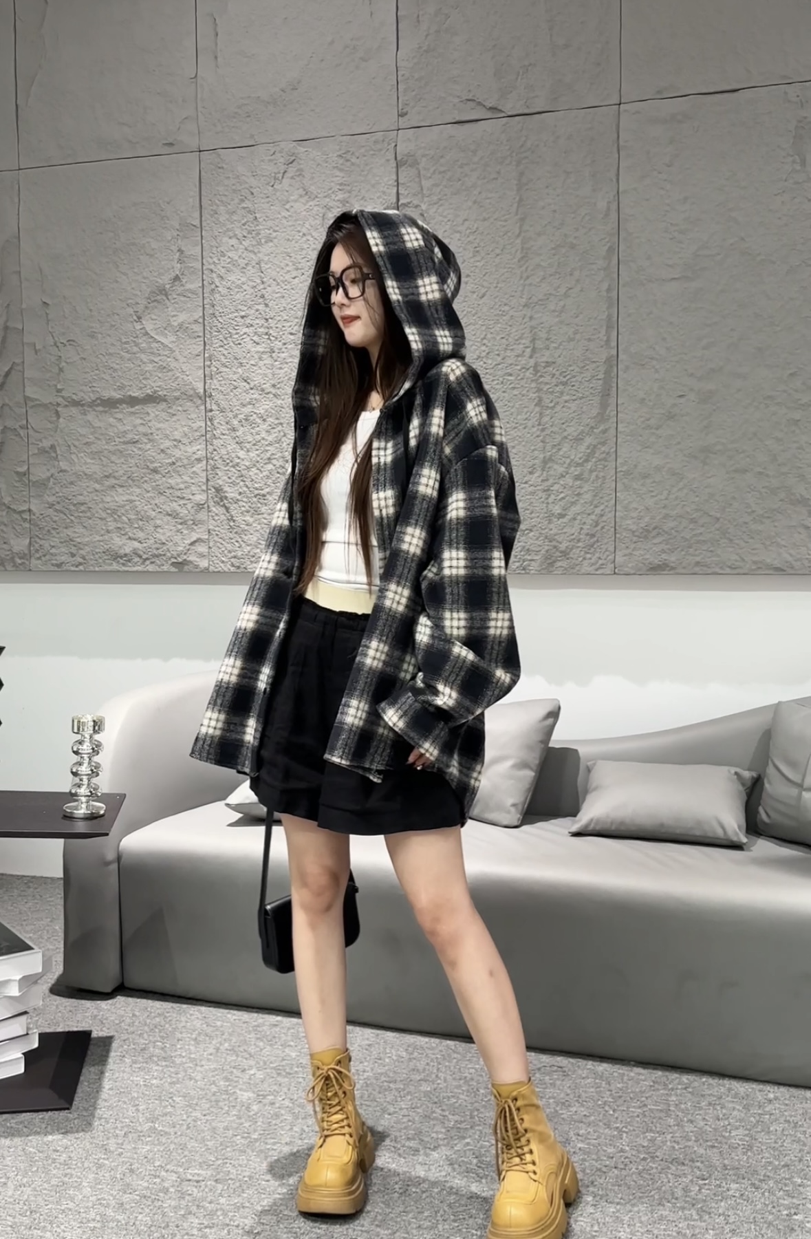 明星同款Q60185男生女生夏季秋季外套时尚休闲连帽宽松格子