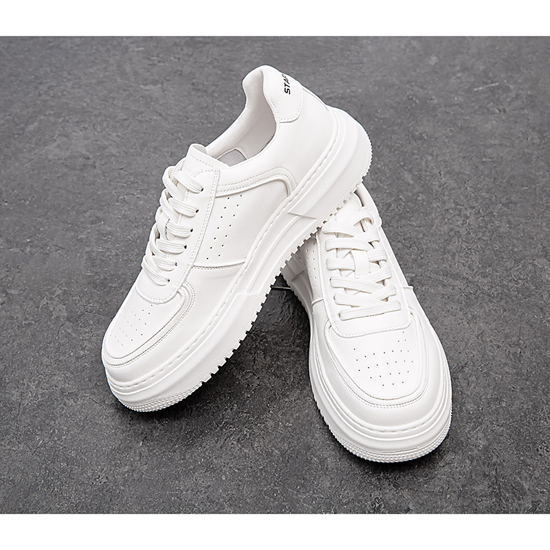 四季时尚潮流厚底韩版白色通勤板鞋百搭小白鞋透气休闲低帮男士