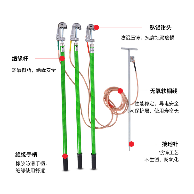 10高压户外挂钩螺旋压紧式接地线猴头接地棒线路35接地线