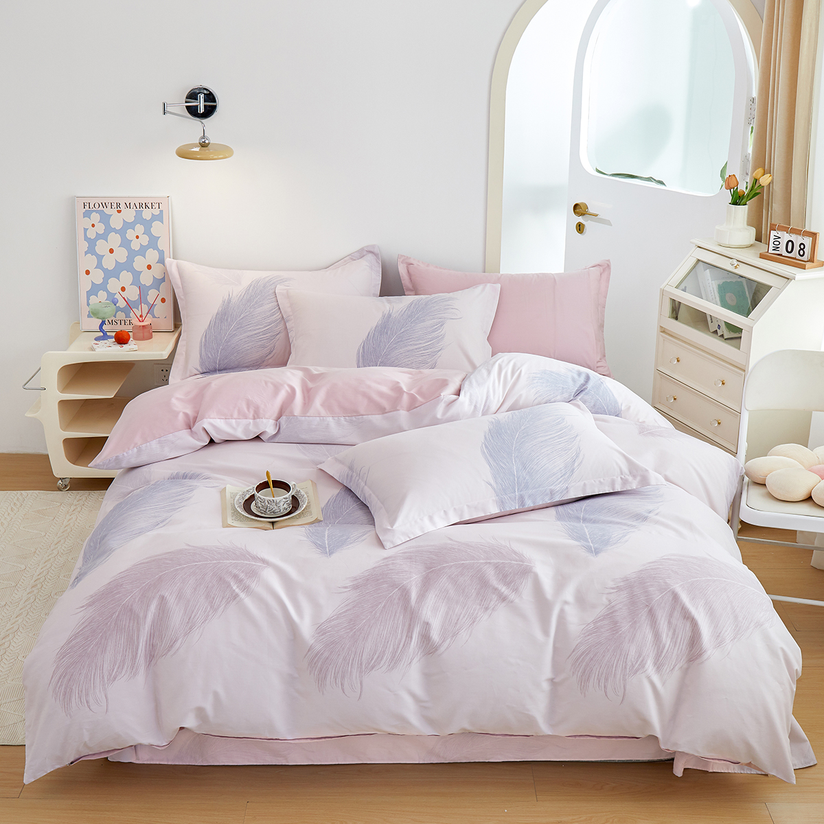 全棉夹棉被套四件套纯棉夏被四件套两用款全棉被套夏被两用四件套