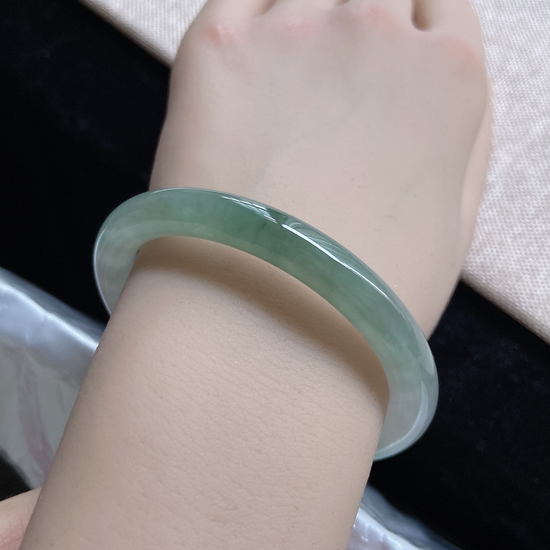 53圈圆条飘绿翡翠手镯缅甸天然a货老坑时尚百搭少女玉镯女409125