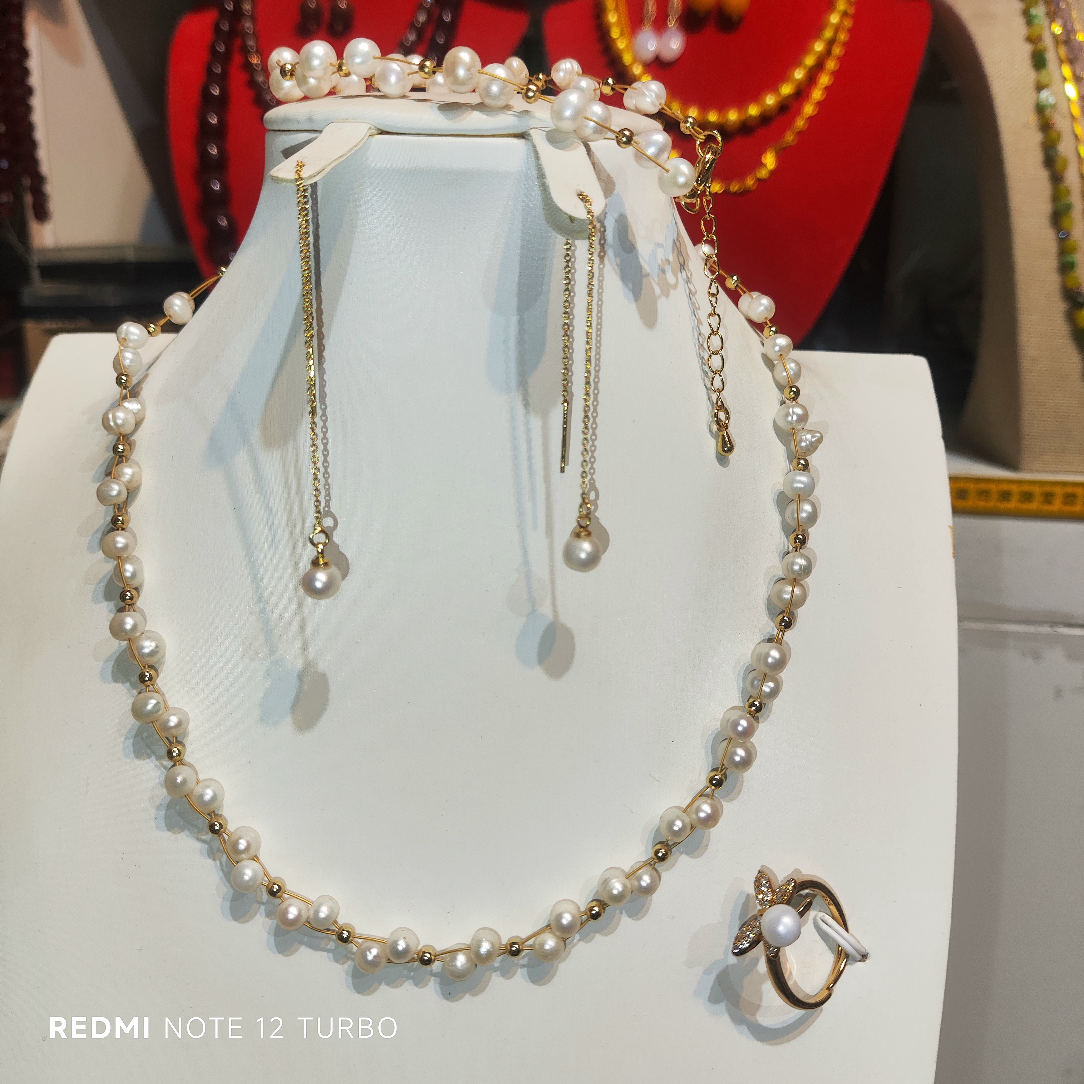 锌合金仿珍珠耳饰 气质高级仿水晶项链珠珠拼接长款时尚百搭饰品